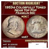 1953-s Franklin Half Dollar Colorfully Toned Near