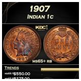 1907 Indian Cent 1c Grades ms65+ rb