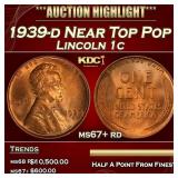 1939-d Lincoln Cent Near Top Pop 1c ms67+ rd SEGS