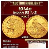 1914-d Gold Indian Quarter Eagle $2 1/2 ms65+ SEGS