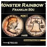 1961 Proof Franklin Half Dollar Monster Rainbow To