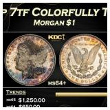 1878-p 7tf Morgan Dollar Colorfully Toned $1 ms64+