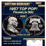 1957 Proof Franklin Half Dollar TOP POP! 50c pr69