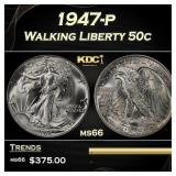 1947-p Walking Liberty Half Dollar 50c Grades ms66