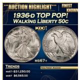 1936-d Walking Liberty Half Dollar TOP POP! 50c ms