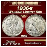 1936-s Walking Liberty Half Dollar 50c Grades ms65