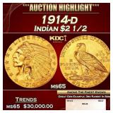 1914-d Gold Indian Quarter Eagle $2 1/2 ms65 SEGS