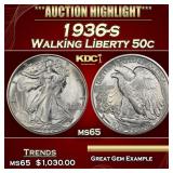 1936-s Walking Liberty Half Dollar 50c Grades ms65