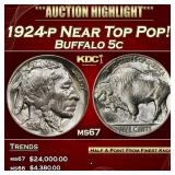1924-p Buffalo Nickel Near Top Pop! 5c ms67 SEGS