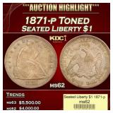 1871-p Seated Liberty Dollar Toned $1 ms62 USCG
