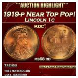 1919-p Lincoln Cent Near Top Pop! 1c ms68 rd SEGS