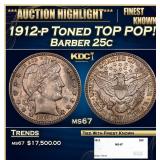 1912-p Barber Quarter Toned TOP POP! 25c ms67 SEGS