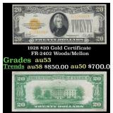 1928 $20 Gold Certificate Grades Select AU