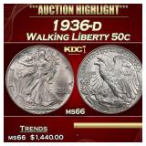 1936-d Walking Liberty Half Dollar 50c ms66 SEGS