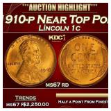 1910-p Lincoln Cent Near Top Pop! 1c ms67 rd SEGS