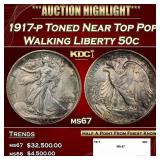 1917-p Walking Liberty Half Dollar Toned Near Top
