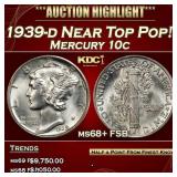 1939-d Mercury Dime Near Top Pop! 10c ms68+ FSB SE