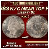 1883 n/c Liberty Nickel Near Top Pop 5c ms67 SEGS