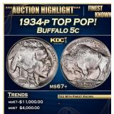 1934-p Buffalo Nickel TOP POP! 5c ms67+ SEGS