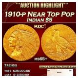 1910-p Gold Indian Half Eagle Near Top Pop $5 ms65