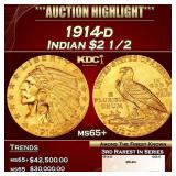 1914-d Gold Indian Quarter Eagle $2 1/2 ms65+ SEGS
