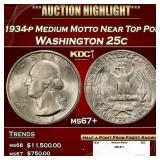 1934-p Medium Motto Washington Quarter Near Top Po