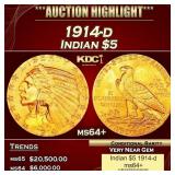 1914-d Gold Indian Half Eagle $5 ms64+ USCG