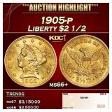 1905-p Gold Liberty Quarter Eagle $2 1/2 ms66+ SEG