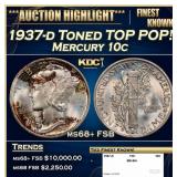 1937-d Mercury Dime Toned TOP POP! 10c ms68+ FSB S