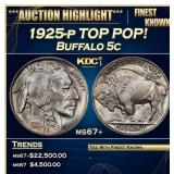 1925-p Buffalo Nickel TOP POP! 5c ms67+ SEGS