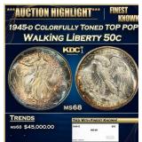 1945-d Walking Liberty Half Dollar Colorfully Tone