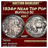 1934-p Buffalo Nickel Near Top Pop 5c ms67 SEGS