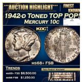 1942-d Mercury Dime Toned TOP POP! 10c ms68+ FSB S