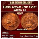 1905 Indian Cent Near Top Pop! 1c ms66+ rd SEGS
