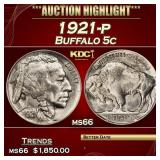 1921-p Buffalo Nickel 5c ms66 SEGS