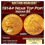 1914-p Gold Indian Half Eagle Near Top Pop! $5 ms6