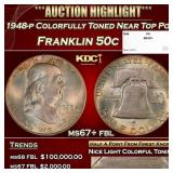 1948-p Franklin Half Dollar Colorfully Toned Near