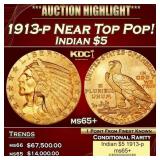 1913-p Gold Indian Half Eagle Near Top Pop! $5 ms6