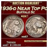1936-d Buffalo Nickel Near Top Pop 5c ms67 SEGS