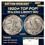 1920-p Walking Liberty Half Dollar TOP POP! 50c ms