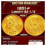 1851-p Gold Liberty Quarter Eagle $2 1/2 ms64+ SEG