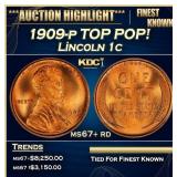 1909-p Lincoln Cent TOP POP! 1c ms67+ rd SEGS