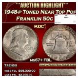 1948-p Franklin Half Dollar Toned Near Top Pop 50c