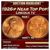 1926-p Lincoln Cent Near Top Pop! 1c ms67+ rd SEGS