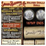 SEARS 20 Coin Morgan Silver Dollar $1 Roll Unc 187
