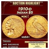 1910-d Gold Indian Half Eagle $5 ms64+ USCG