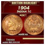 1904 Indian Cent . 1c ms66 rd SEGS