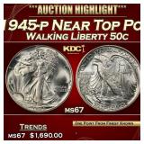 1945-p Walking Liberty Half Dollar Near Top Pop 50