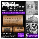 20 Coin GIMBLES Roll Unc Peace Dollar B+