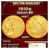 1910-s Gold Indian Half Eagle $5 ms63+ SEGS